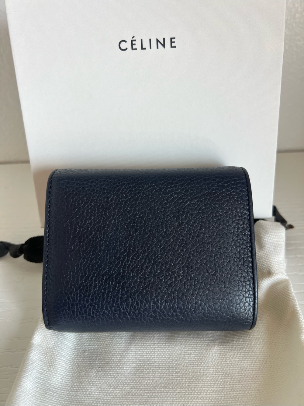 Celine Black Pebbled Leather Compact Wallet - Picture 3 of 13